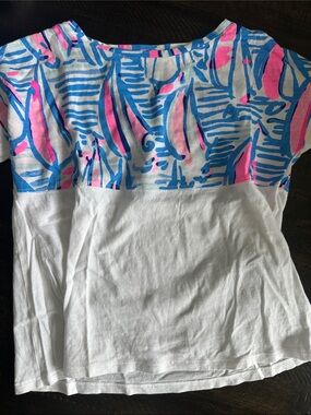 Lilly Pulitzer Long Sleeve Tee in White, Blue & Pink